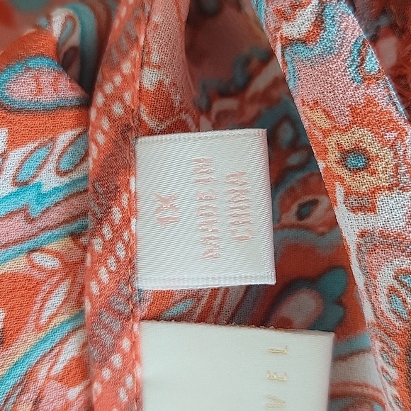 Belle by Kim Gravel Pink Orange Paisley Bell Sleeve Blouse and Tank Set Size 1X - Picture 8 of 9